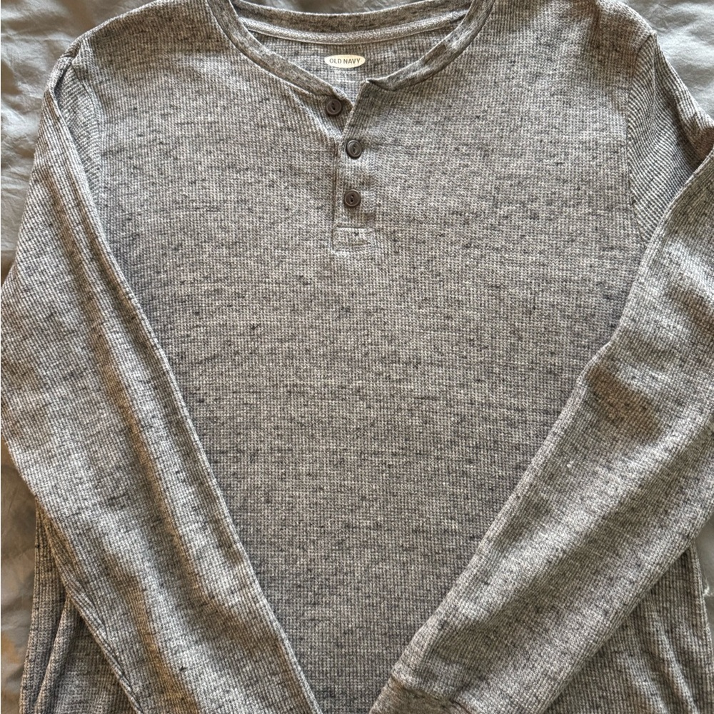 Old Navy Men's Gray Henley Thermal Long Sleeve